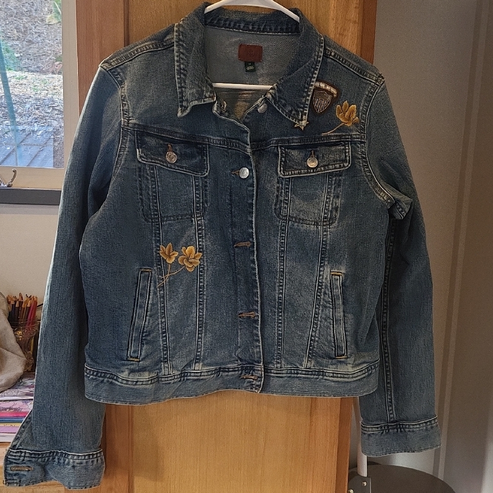 Ralph Lauren Blue Jean Jacket with Gold Embroidery